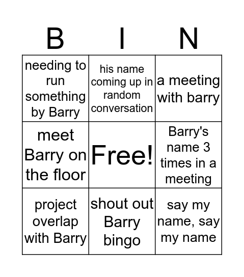 Barry Bingo Card