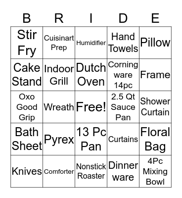 Ashley's Bridal Shower Bingo Card