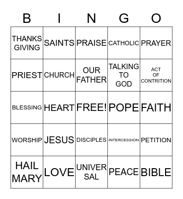 PRAYER BINGO Card