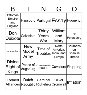Absolutism to Revolution Bingo Card