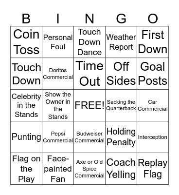 Super Bowl Bingo Card