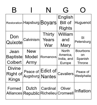 Absolutism to Revolution Bingo Card