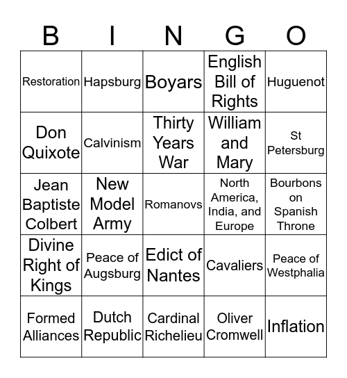 Absolutism to Revolution Bingo Card