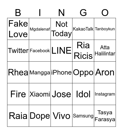 Punya Nana Bingo Card