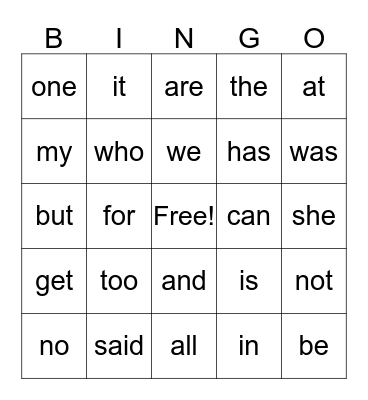Sight work BINGO Card