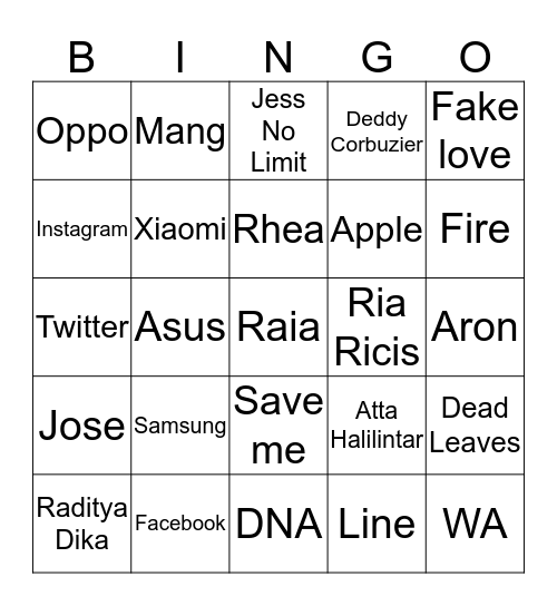 Riana Bingo Card