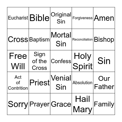 First Reconciliation "Bingo" Bingo Card