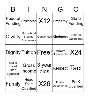 Income Bingo  Bingo Card