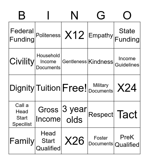 Income Bingo  Bingo Card