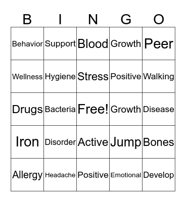 Wellness Bingo Card