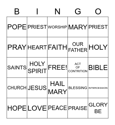 PRAYER Bingo Card