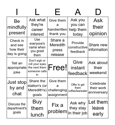 I- Lead Bingo Card
