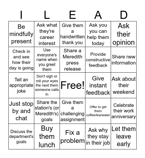 I- Lead Bingo Card