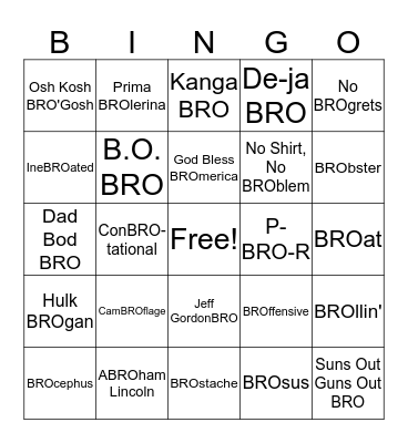 Jasmine's Bachelorette Bro Bingo Card