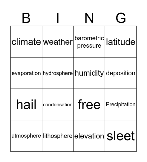The Water Cycle and Weather Bingo Card