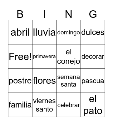 Easter Bingo Card