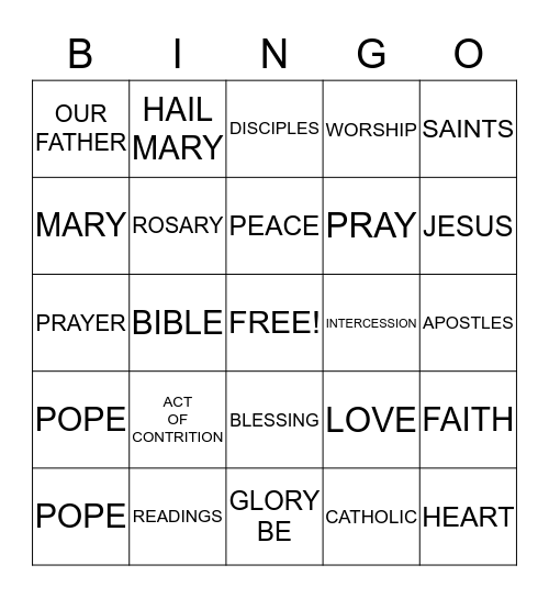 PRAYER Bingo Card