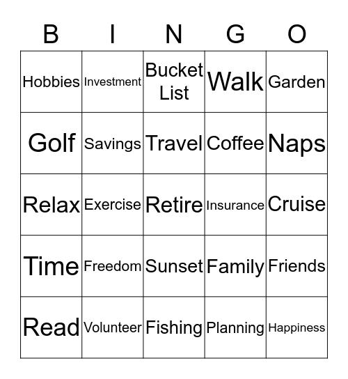 Retirement Bingo Card