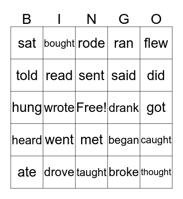 Irregular Verbs Groups 1-4 Bingo Card