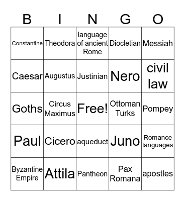 Rome Bingo Card
