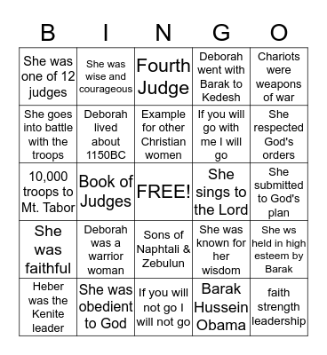 THE PROPHETESS DEBORAH Bingo Card