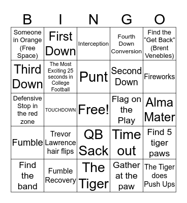 Clemson Football BINGO! Bingo Card