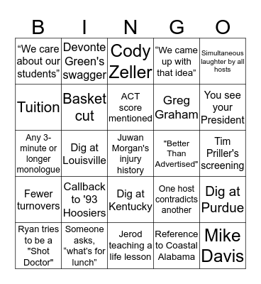 Assembly Call Bingo Card