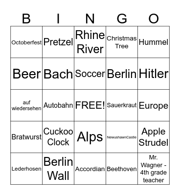 Cultural Day Bingo Card