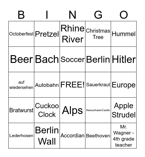 Cultural Day Bingo Card