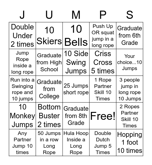 Jump Rope Bingo Card