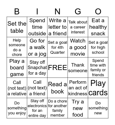 Spring Break Bingo Card