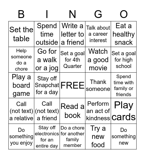 Spring Break Bingo Card