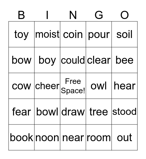 Diphthong Bingo Card
