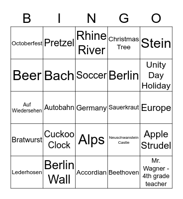 Cultural Day Bingo Card