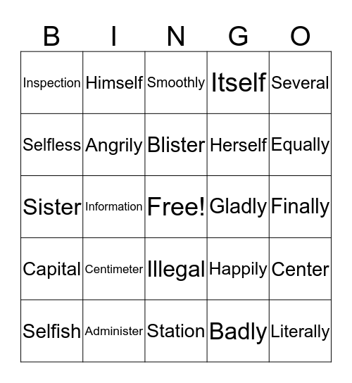Multisyllabic Bingo Card