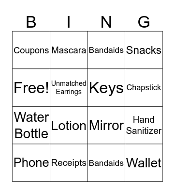 What's in Mom's Purse Bingo Card