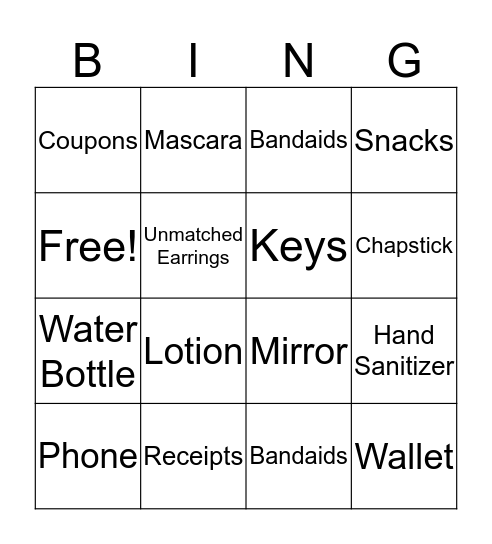 What's in Mom's Purse Bingo Card