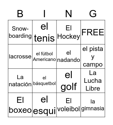 SPORTS Bingo Card