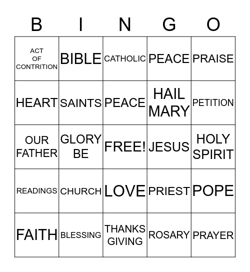 PRAYER Bingo Card