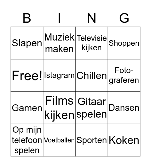 Hobby's Bingo Card