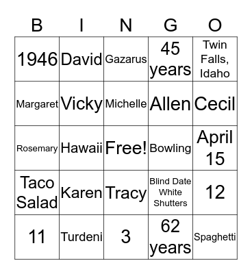 Birthday Bingo Card