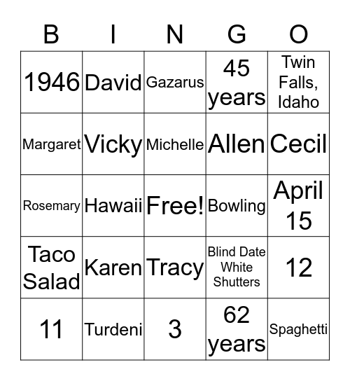 Birthday Bingo Card