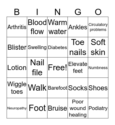 Foot Care Bingo Card