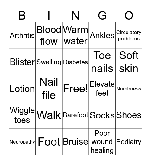 Foot Care Bingo Card