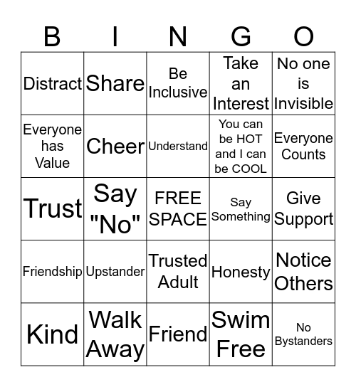 Upstander Bingo Card