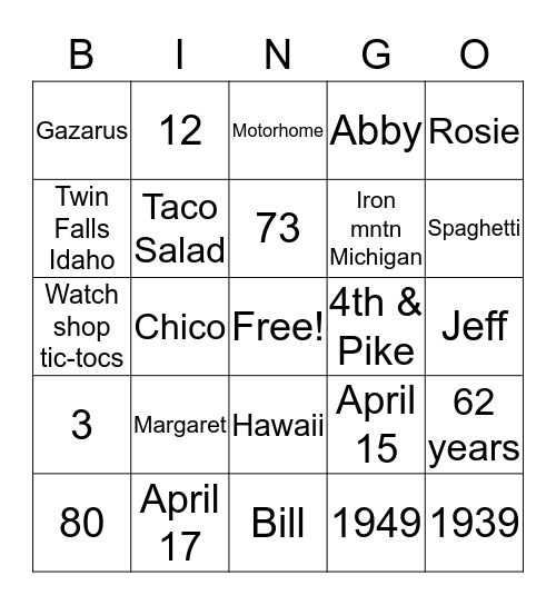 Birthday Bingo Card