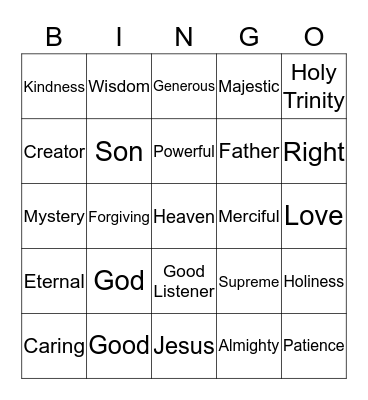 Who is God? and Characteristics of God. (S2) Bingo Card