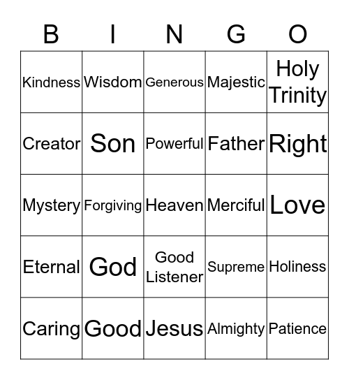 Who is God? and Characteristics of God. (S2) Bingo Card