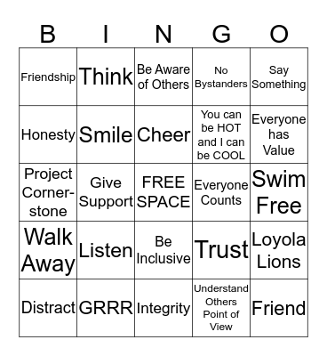 Upstander Bingo Card
