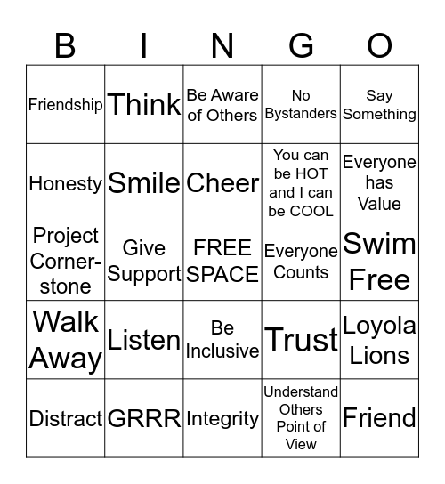 Upstander Bingo Card